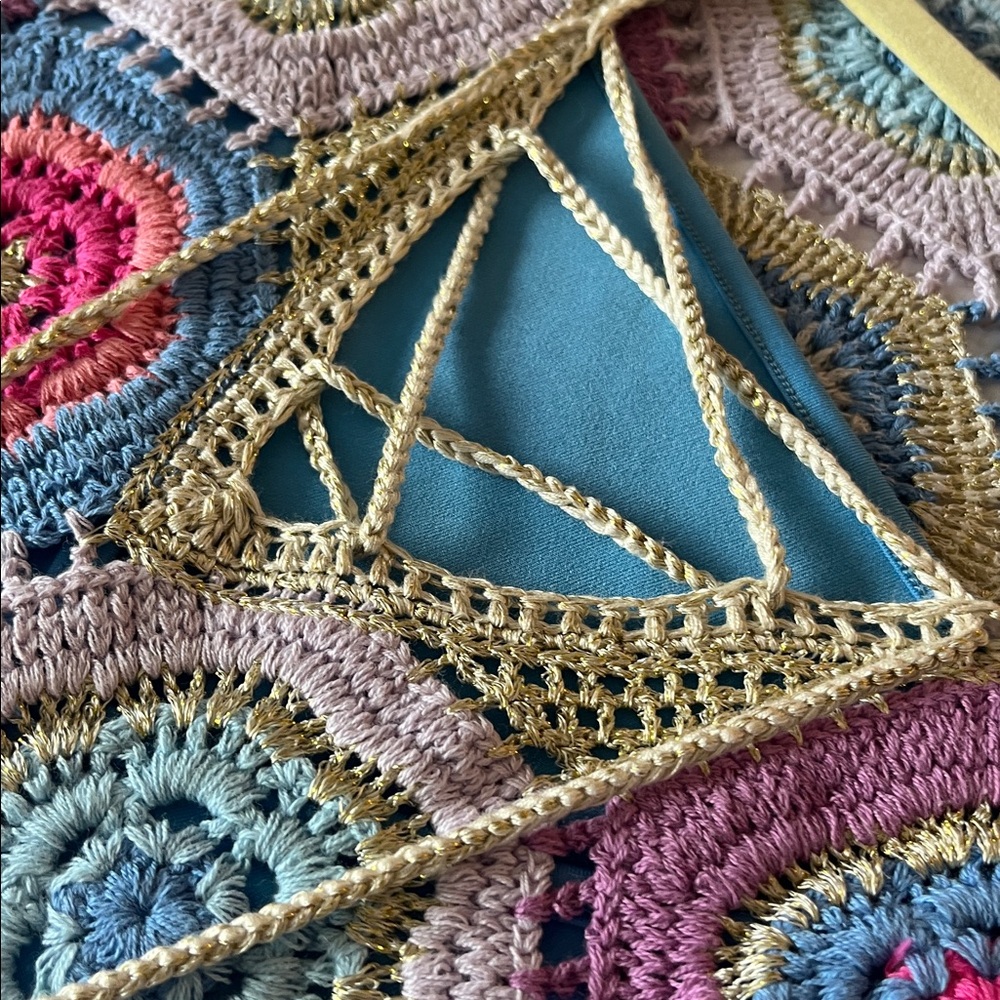 Boston Proper Crochet Multicolor Hexagon Sweater - Blue/Pink/Lavender - Picture 3 of 6